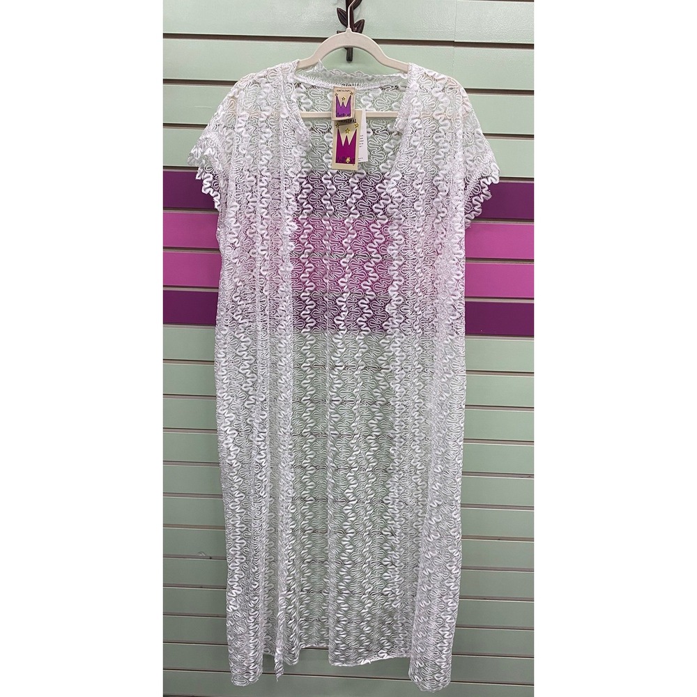 Antthony Original White Lace Maxi Duster Cardigan Short Sleeve Open Front 1XL